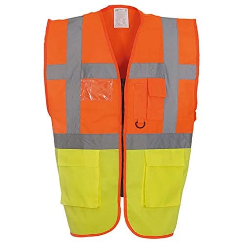 Image of Yoko Hi-Vis Premium Executive/Manager Waistcoat/Jacket (Pack of 2) (3XL) (Hi Vis Orange/Hi Vis Yell)