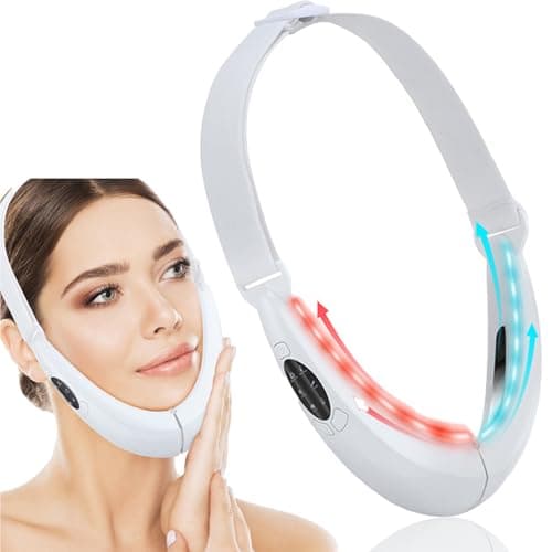 Image of V Face Shaping Massager, EMS Jawline & Double Chin Reducer, Microcurrent Face Lift Device with Red & Blue LED Light Therapy, Skin Tightening Facial Massager, 6 Modes & 8 Levels, Handheld Home Use