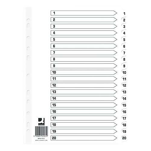 Image of Q Connect Index 1-20 Board Reinforced White (10 Pack)