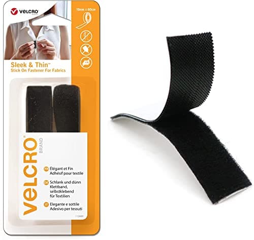 Image of VELCRO Brand Sleek & Thin Stick On Fastener for Fabrics Strong Sticky Hook & Loop Self Adhesive Fastener Perfect for Crafting, Clothing Repairs & Hemming Black 19mm x 60cm