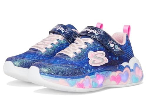 Image of Skechers Girl's Eternal Heart Lights Sneakers, Navy Sparkle Mesh/Multi Trim, 13 UK Child