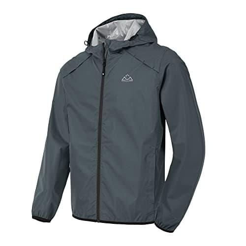 Image of Rdruko Mens Lightweight Waterproof Jacket Packable Thin Rain Coat Outdoor Camping Hiking Running Cycling Windbreaker Hooded Jacket Grey XL