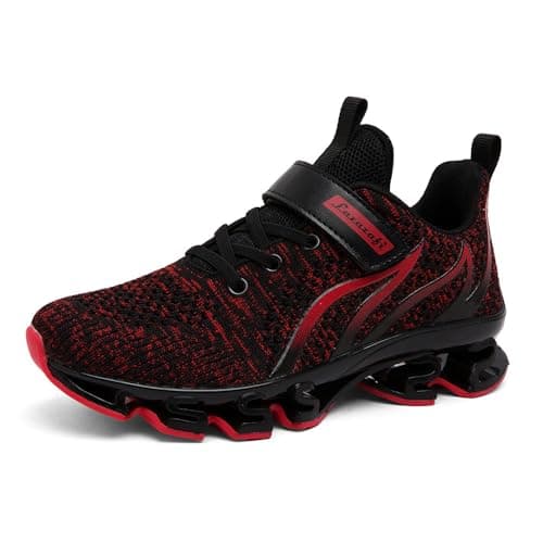 Image of LAZAZAFI Kids Trainers Boys Running Shoes Girls Walking Sneakers Childrens Athletic Sneakers Breathable Tennis Sports Shoes for Little/Big Kids Black Red UK2