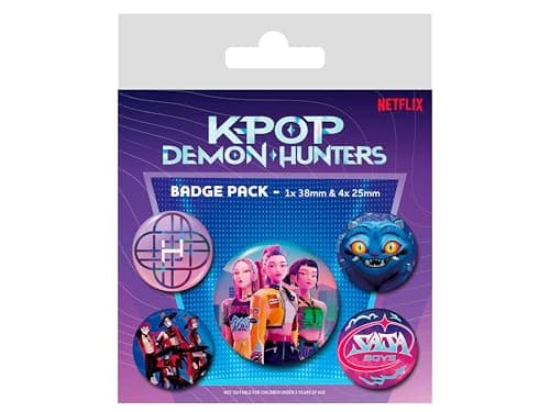 Image of K-Pop Demon Hunters 5 Piece Button Badge Set Button Badges Huntrix Derpy Saja