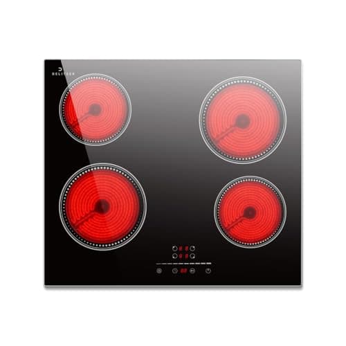 Image of DELITEER Ceramic Hob 4 Zones, Electric Ceramic Hob 6000W, Built-in Electric Hob, 59cm Ceramic Cooktop, Slider Touch Control, Safety Lock, Timer, 9 Power Level, 230V, No Plug