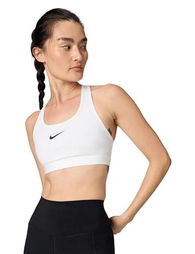 Image of NIKE DX6821-100 W NK SWSH MED SPT Bra Sports Bra Women's White/Stone Mauve/Black Size S
