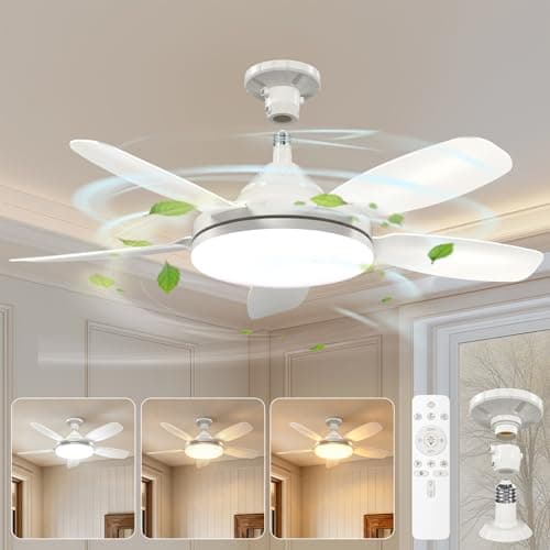 Image of GOODEA 81cm E27 Socket Ceiling Fan with Lights and Remote, 2500LM Stepless Dimmable LED Fan Light,3 CCT Quiet Reversible DC Motor, 3 Speeds, Timer Detachable Blades for Bedroom, Conservatory, Kitchen
