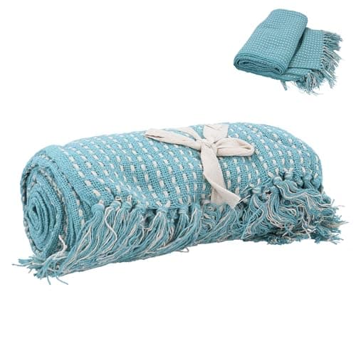 Image of Gisela Graham Duck Egg Blue Cotton Throw Blanket