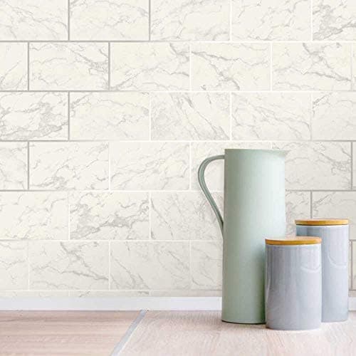 Image of 3D Effect Brick Tile Wallpaper White Grey Marble Silver Metallic Vinyl YöL