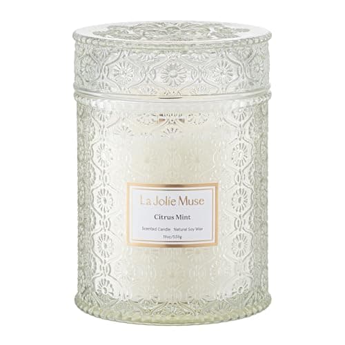 Image of LA Jolie Muse Citrus Mint Candle - Bergamot, Yuzu, Mint | 19 oz Large Wooden Wick Candle | Natural Soy Wax | 90 Hours Clean Burn | Fresh Citrus Candles | Modern Home Decor