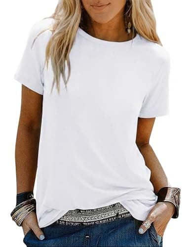 Image of Demegimi Womens Regular Fit Short Sleeve T Shirt Plain Colour Casual Tee Comfortable Everyday Wear Perfect for Summer Work or Leisure White