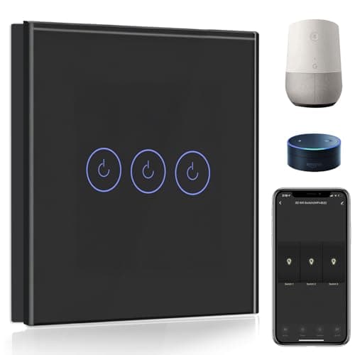 Image of BSEED Smart Light Switch,Compatible with Alexa and Google Home,3 Gang 1 Way WiFi Touch Switch,2 Way or Multi-Way Control by SmartLife APP,Black Alexa Switch with LED Indicator Light-Neutral Wire Need