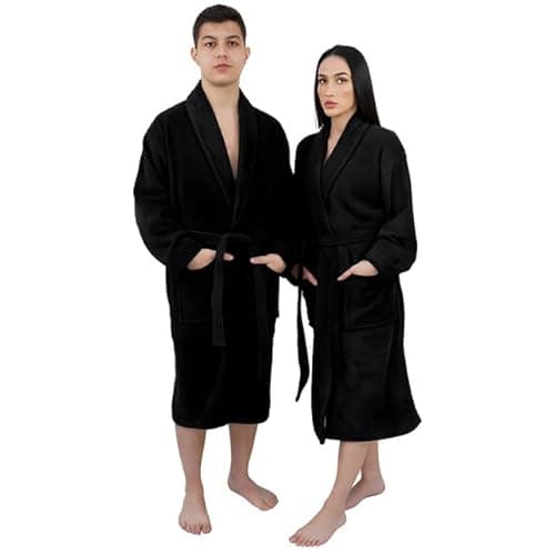 Image of Graphic Impact Unisex Bathrobe Towelling Super Soft Bath Wrap Housecoat Spa Gym Shawl 100% Egyptian Cotton Terry Plain Bathrobe (Black, L-XL)