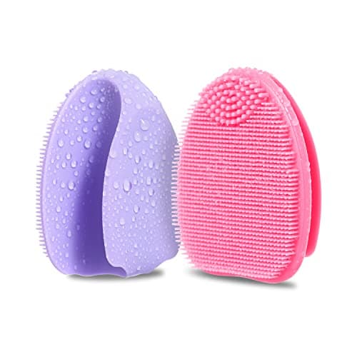 Image of HIEERBUS Silicone Face Scrubber,Manual Exfoliating Brush,Handheld Facial Cleansing Brush for Women Men-Blackhead Removing Pore Cleansing Massaging for Sensitive, Delicate, Dry Skin (3rd-Pink+Purple)