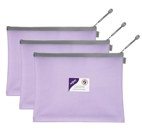 Image of Snopake Foolscap High Capacity Pastel Purple EVA Mesh Zippa-Bag [Pack of 3] 360 x 275mm – Heavy Duty Bag with Hanging Loop and Business Card Holder [15936]