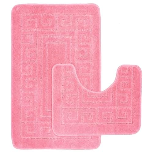 Image of EDS Luxury 2 Piece Greek Bath Mat Set Non Slip Ultra Soft Bathroom Mats Water Absorbent Bath Mats Machine Washable Rug Toilet Mat for Bathroom Floor (Pink)