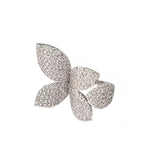 Image of IMINI Rhinestone Butterfly Wrap Ring Open Statement Rings Sparkling Crystal Cubic Zirconia Leaf Engagement Promise Wedding Ring Expandable Finger Band Dainty Jewelry Gifts for Women Girls