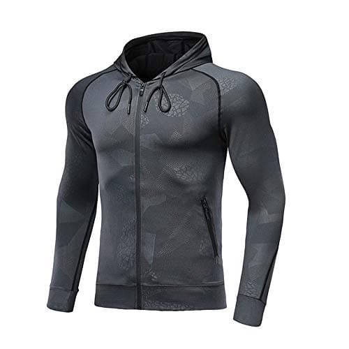 Image of MakingDa Mens Hoodies Zip Up Running Jacket Hooded Breathable Tracksuit Top Lightweight Sweatshirt Comfy Gym Clothes for Jogging Work Out-Grey-XXL