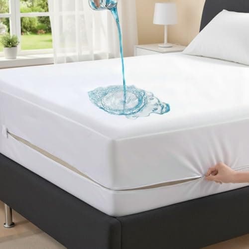 Image of House 22 100% Waterproof Mattress Protector Double Bed - Breathable 30cm Zippered Mattress Encasement Cover - 360° Bed Bug & Dust Mite Proof - Soft, Hypoallergenic Fit for Beds (White - 137x190cm)