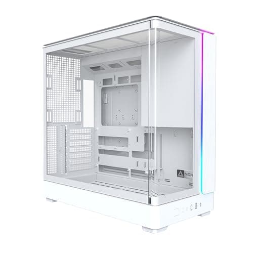 Image of MONTECH King 45 ATX PC Case, Curved Panoramic Glass, Chimney Airflow Cooling, Dual-Chamber Design, 360mm Radiator Support, Compact Build for Next-Gen GPU & High-Performance Systems, White