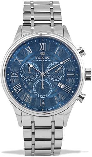 Image of LOUIS XVI Danton Men's Watch Silver Blue Steel Strap Roman Numerals Chronograph Analogue Quartz Stainless Steel 977, Bracelet