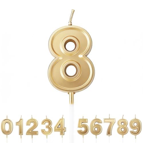 Image of URAQT Number Candles 8, Birthday Cake Candles, Gold Glitter Birthday Number Candle, Suitable for Kids and Adults, Can Decorate Birthday Parties, Wedding Anniversary Parties, Graduation Party, Etc