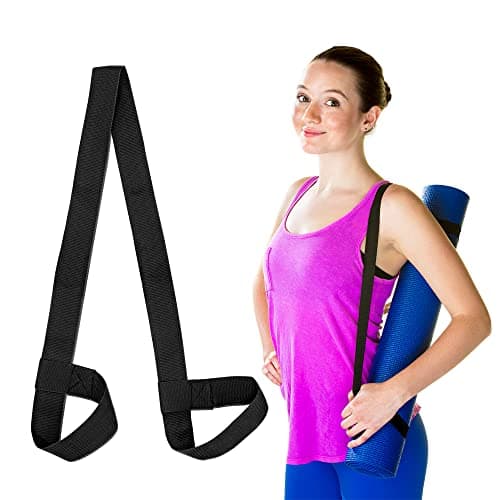 Image of Yoga Mat Strap Carry Sling Adjustable Loops Holder Yoga Matt Carrier Slap Band Harness Portable Shoulder Belt Fitness Pilates Stretching Straps for Carrying all Mat Sizes (Black)