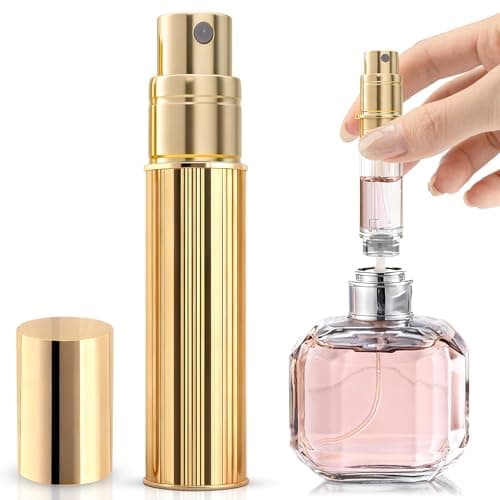 Image of TonJin 5ml Travel Perfume Atomiser Refillable, Small Portable Empty Spray Bottle, Leakproof & Easy To Refill Perfume Decanter Cologne Dispenser for Women and Men(Gold)