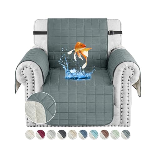Image of MAXIJIN Waterproof Chair Cover Slipcovers, 23.5" Quilted Armchair Sofa Cover Washable Dog Couch Covers Protector with Elastic Strap & Side Pocket (Dark Grey, 1 Seater)