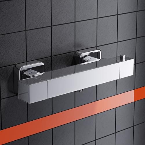 Image of Morado Thermostatic Shower Mixer - Square Shape with Anti-Scald Valve, Chrome Wall Mounted Tap, Solid Brass