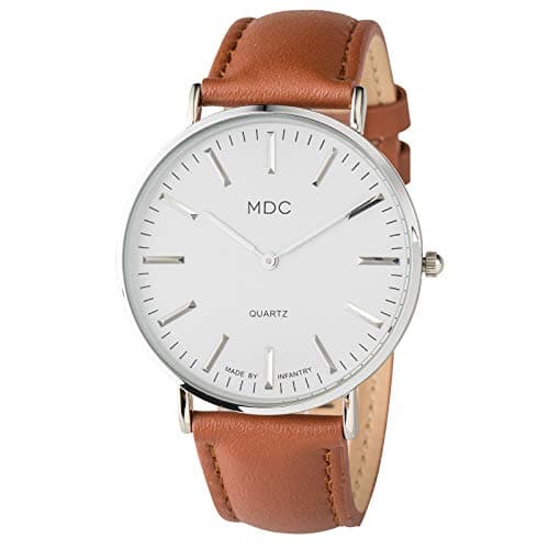 Image of Infantry MDC Mens Ultra Slim Watch, Gents Minimalist Big Face Analogue Wristwatch, Smart Casual Watch for Men with Tan Brown Leather Strap, Large Face Dress Business Watch