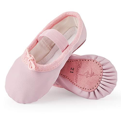 Image of Bezioner Ballet Shoes Leather Ballet Flats Full Sole Dance Slippers for Girls Toddlers Women Pink 7 UK Child