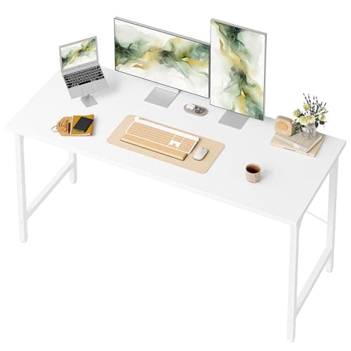 Image of BEXEVUE Desk, 120 x 48 cm Small Computer Desk, Office Table for Study Room, Industrial Design, Metal Frame, Wooden PC Desk for Home Office, White