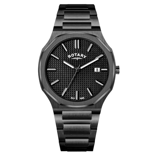 Image of Rotary Men's Heritage Octagonal Gun Black Stainless Steel Bracelet Watch