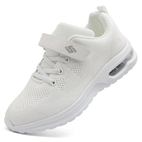 Image of Unitysow Kids Trainers Boys Girls Walking Sneakers Athletic Running Shoes Childrens Lightweight Breathable Tennis Sports Shoes,All White,12 UK Child