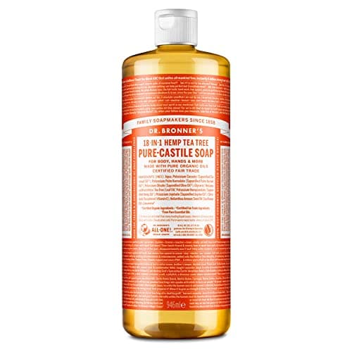 Image of Dr Bronner's 18-in-1 Pure Castile Liquid Soap, Made with Organic Oils, Used for Face, Body, Hair, Laundry, Pets and Dishes, Certified Fair Trade & Vegan Friendly, 946ml Recycled Bottle