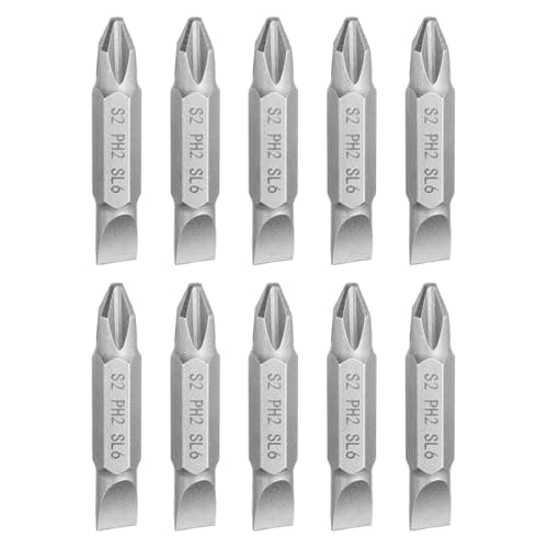 Image of sourcing map 10pcs Magnetic Double Ended Screwdriver Bit PH2/SL6 1.5" Length 1/4" Hex Shank S2 Steel Phillips Cross Slotted Flat Screw Driver Bit, Grey