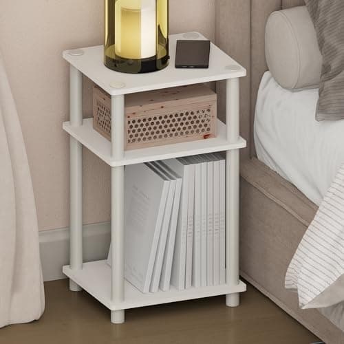 Image of Furinno JUST Night Stand, 3-Tier Turn-N-Tube Nightstand, Toolless Bedside Table, End Table, Side Table with Open Storage for Bedroom, Living Room, White