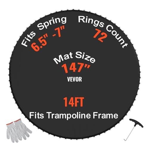 Image of VEVOR Replacement Trampoline Mat, Jumping Mat Fits 14ft Frame, Universal Jumping Mat for 14ft Round Trampoline, Reinforce UV-Resistant Mat with Spring Tool & Durable V-Rings, Fit 6.5"-7" Spring Length