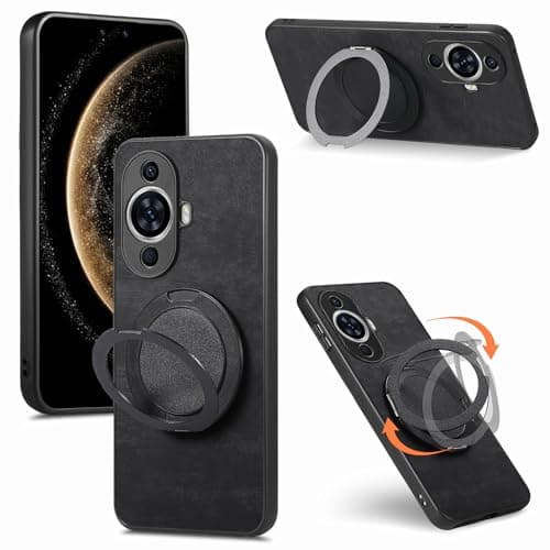 Image of Rfvzubemok Compatible with Huawei nova 11 Pro,Compatible with Huawei nova 11 Pro 4G GOA-AL80 GOA-LX9 [PC + TPU + PU] 3-in-1 Built-in Magnetic Stand Shockproof Protective Case Black