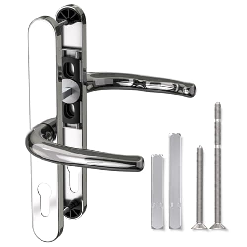 Image of Bwintech 1 Pcs Polished Chrome Stainless Steel UPVC Door Handle,Lever/Lever Split Offset 60 and 92mm Backset,211mm Screw Hole Distance, 243mm Plate Length Front Door Handles for UPVC Door
