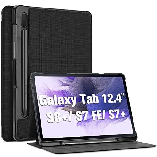 Image of ProCase Case for Samsung Galaxy Tab S7 FE 2021/Tab S8+ Plus 2022/Tab S7+ Plus 2020 12.4", Shockproof Lightweight Slim Protective Book Case Folio Cover for SM-X800/T730/T970 -Black