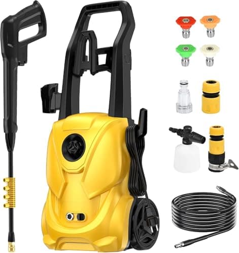 Image of 180Bar High Pressure Washer,Jet Washers with Max 2000W Motor 180 Bar, 650 l/h Flow Rate: 650 l/h, Area Coverage: 35 m²/h, 4.6M Power Cord,5M High-Pressure Flex Hose, 0-40° Nozzle Spray Lance