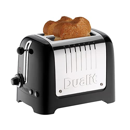 Image of Dualit 2 Slice Lite Toaster, 1.1kW Toasts 60 Slices an Hour, Polished with High Gloss Black Trim, Bagel & Defrost Settings, 36 mm Wide Slots, 26205