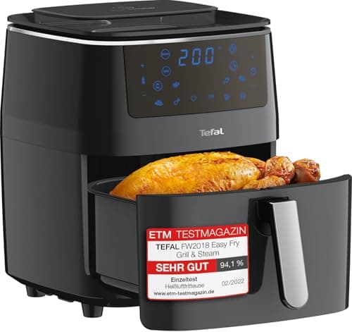 Image of Tefal FW2018 Easy Fry Grill & Steam Hot Air Fryer | 3-in-1 (Hot Air Fryer, Grill and Steamer) | 7 Automatic Programmes | Capacity 6.5 Litres | Timer | Black