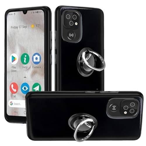 Image of HuiYouMY 2-in-1 Case + Phone holder Ring Compatible with Doro 8100/8100 Plus/Doro 8200 Cover for Doro 8100/8100 Plus/Doro 8200, Slim Fit Soft TPU Shockproof Anti-Scratch Phone Case Cover - Black