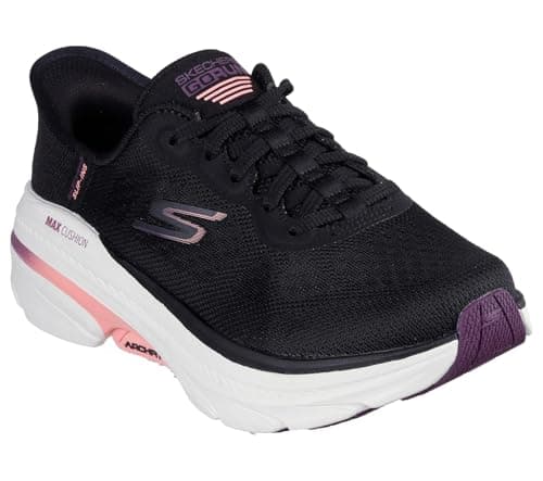 Image of Skechers Women's Max Cushioning Arch Fit 2.0 Antilles Slip-On Sneakers, Black Textile/Pink Trim, 4 UK