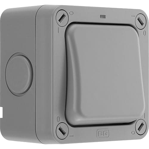Image of BG Electrical Outdoor Single Wall Switch with LED Indicator, Double Pole, Weatherproof Storm, 2 Way, Grey, 20A, IP66 Rated, WP30