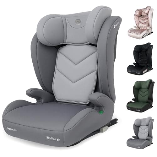 Image of My Babiie Highback Booster Car Seat - ISOFIX, 100-150cm (Approx. 4-12 Years, Group 2/3), i-Size R129, Adjustable Child High Back Seat, Padded, 10 Position Headrest - Grey