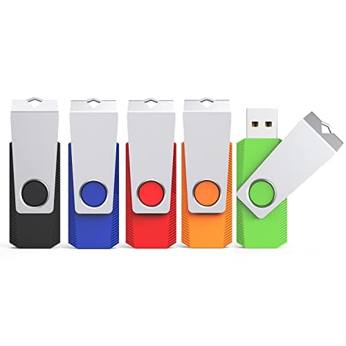 Image of KEXIN 16GB USB Flash Drives 5 Pack USB Memory Stick Swivel Design USB Stick for External Data Storage Thumb Drive Pen Drive Zip Drive with LED Light (Black Blue Green Red Orange with Lanyard)